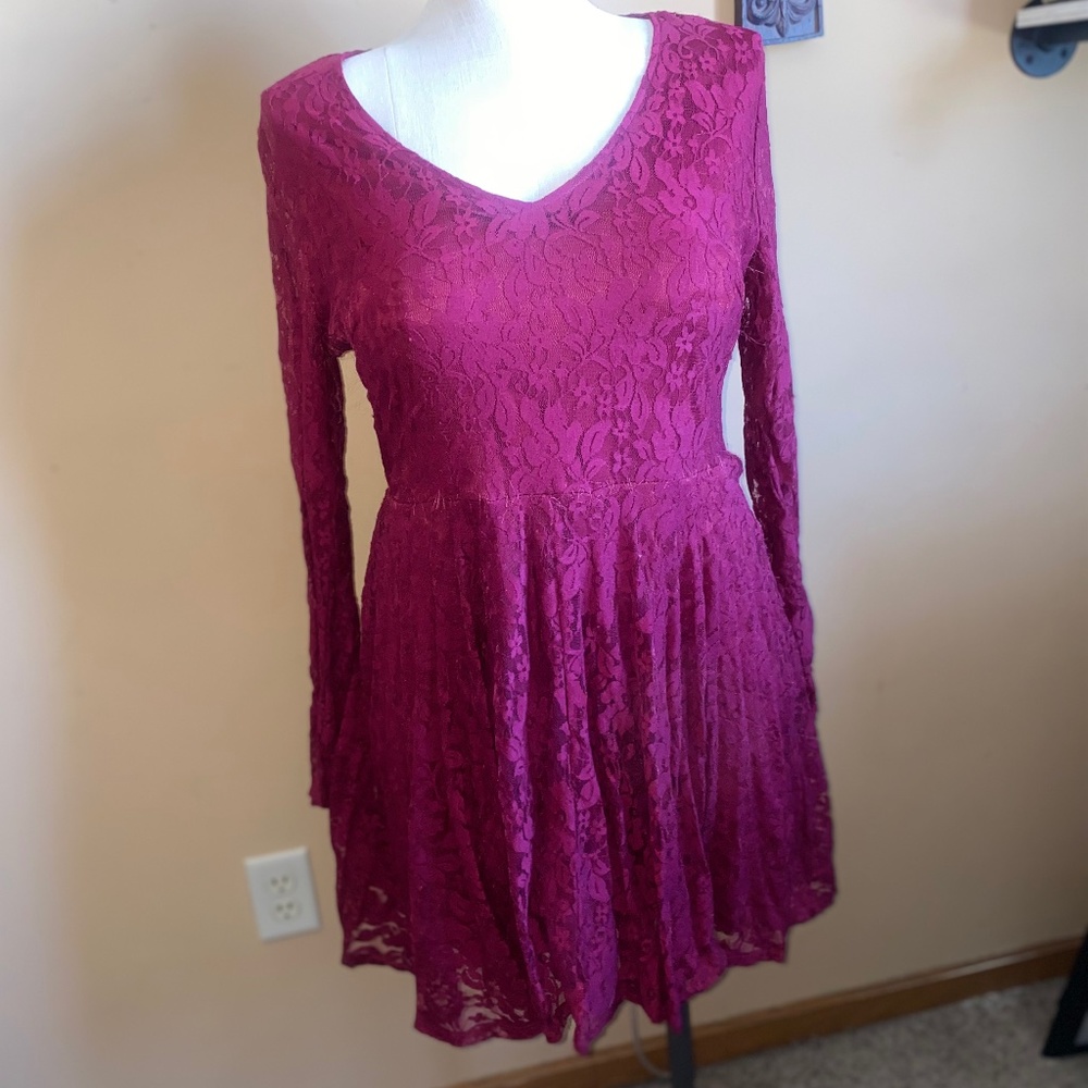 Maroon Lace long sleeve dress